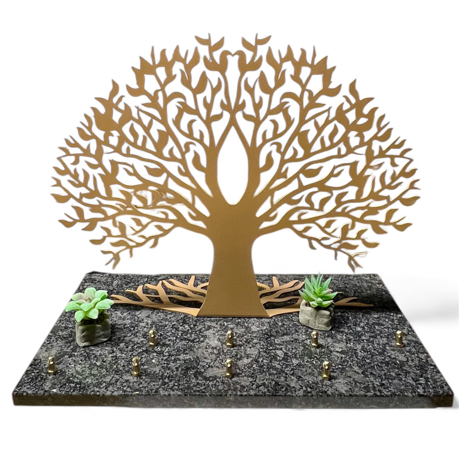 Arbre de vie : Plaque funéraire en granit avec arbre de vie en aluminium découpé, articles funéraires pompes funèbres et marbriers