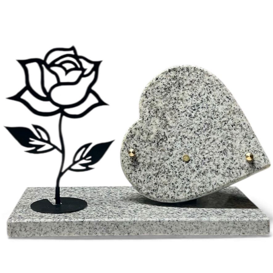Plaque funéraire en granit avec rose noire en aluminium