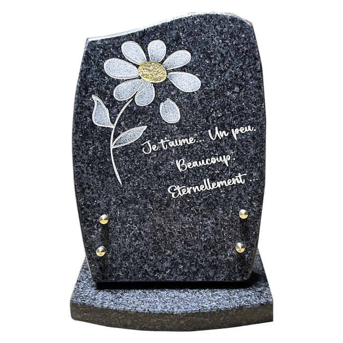 plaque funéraire en granit avec gravure fleur et message personnalisé